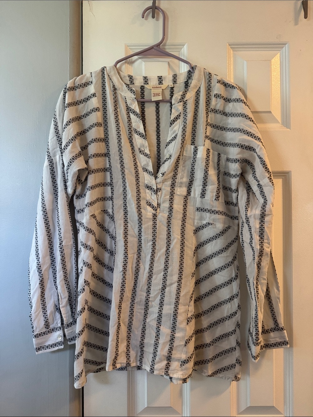 Sundance White Tunic with Black Stripe Print